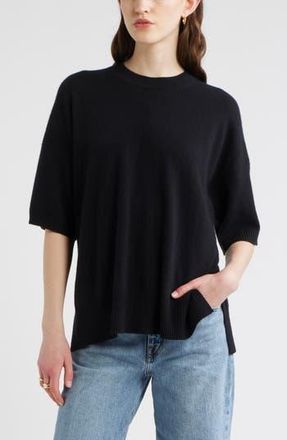 Nordstrom Relaxed Short Sleeve Cashmere Sweater in Black Rock at Nordstrom Rack, Size Small/medium