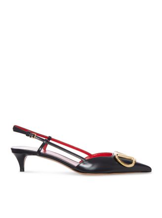 Valentino Garavani LEATHER SLINGBACK PUMPS WITH V LOGO DETAIL - Valentino Garavani - Woman