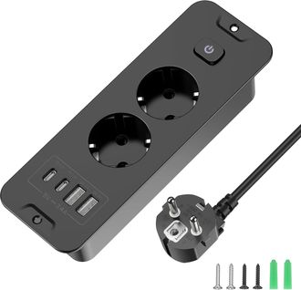 OEM Tipo Extra&iacute;ble Bidireccional, Con 2 Puertos Usb, Toma De Escritorio Con 2 Puertos Usb-c, 2 Interruptores, Cable De 2 Metros, Negro, Tipo Extra&iacute;ble Bid