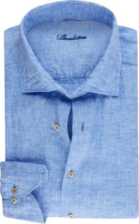 Stenströms Overhemden, Heren, Blauw, M, Linnen, Blauw Linnen Slim Fit Casual Overhemd