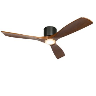 QAZQA Ventilador de techo negro madera con led y mando