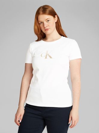 Calvin Klein Plus T-Shirt PLUS GRADIENT CK SLIM TEE, Damen, Gr. XXL (44), weiss (hellwei&szlig;), Single Jersey, Obermaterial: 100% Baumwolle, CALVIN KLEIN JEANS PLUS, unifar