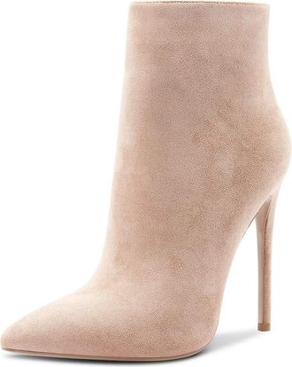 Castamere Womens Zippers Ankle Boots Pointed Toe Stilettos Booties 4.7IN High Heel Brown Camel Suede Shoes UK 3.5