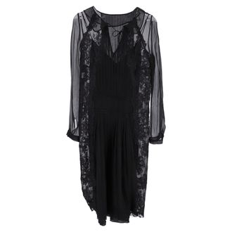Alberta Ferretti Lace Pleated Midi Dress in Black Silk