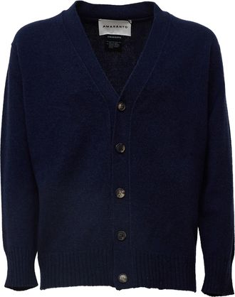 Amaranto V-Neck Oversized Cardigan with Distressed Detailing