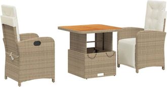 vidaXL Vidaxl - Set Comedor De Jard&iacute;n 3 Pzas Con Cojines Rat&aacute;n Sint&eacute;tico Beige