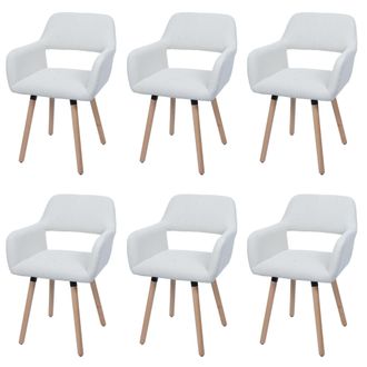 Hhg Hhg - Nunca Usado] Juego De 6 Silla De Comedor 878 Ii, Silla Silla De Cocina Silla Tapizada, Madera Tela/cord&oacute;n Textil (400g/m&sup2;) Mvg, Blanco Crema