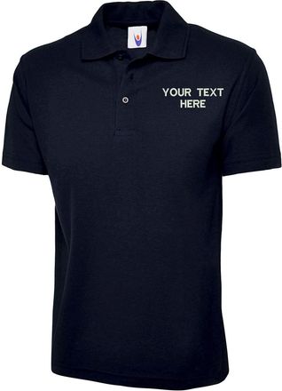 Generic Personalised Embroidered Your Left Chest Text Classic Polo Shirt, Office Casual Workwear Unisex Adult Top (Navy, XL, x_l)