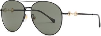 Gucci Eyewear Aviator-style Metal Womens Designer Sunglasses - Black - One Size