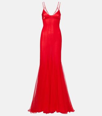 DAVID KOMA Satin and tulle gown