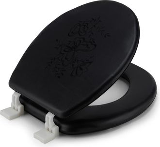 J&V Textiles Embroidered Padded Soft Round Toilet Seat in Black at Nordstrom Rack