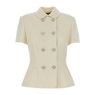 Versace Light Jackets, female, White, S, Double-Wool Cr&ecirc;pe Fitted Jacket