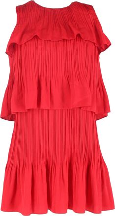 Maje Rockano Tiered Pleated Dress in Red Polyester