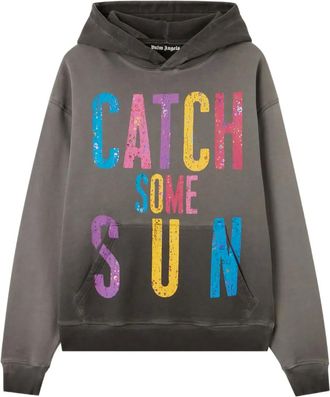 Palm Angels Felpa in cotone con cappuccio e stampa - Grigio