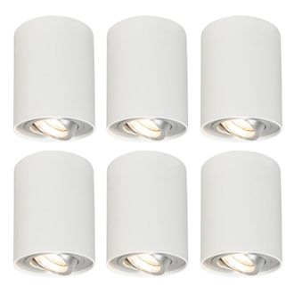 QAZQA Dise&ntilde;o Set De 6 Focos Blancos Giratorios E Inclinables - Rondoo 1 Up Aluminio Cil&iacute;ndra Adecuado Para Led Max. 1 X 50 Watt - Qazqa
