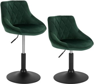 Woltu Lot De 2 Tabourets De Bar Woltu, Si&egrave;ge Bien Rembourr&eacute; En Velours, Hauteur R&eacute;glable Pieds En M&eacute;tal, Vert Fonc&eacute;