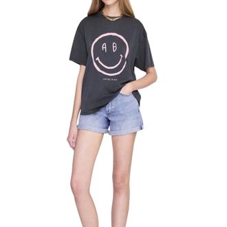 Anine Bing Tops, Dames, Grijs, S, Katoen, Oversized Smiley Gewassen T-shirt