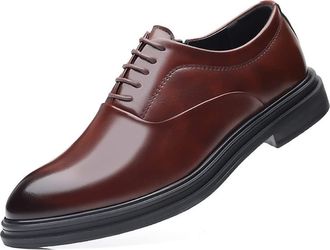 Generic Dress Shoes for Men Lace Up Round Burnished Toe PU Leather Block Heel Rubber Sole Anti-Slip Resistant Non Slip Business(Brown,10.5 UK)