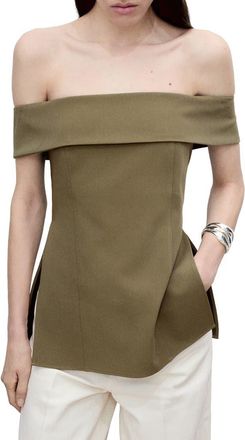 Mango Fitted Off the Shoulder Top in Khaki Green at Nordstrom, Size X-Small