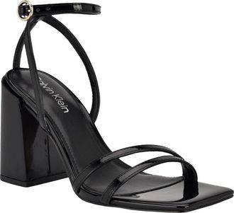 Calvin Klein Sassa Sandals Womens Black Patent Leather Block Heel HTAT1811
