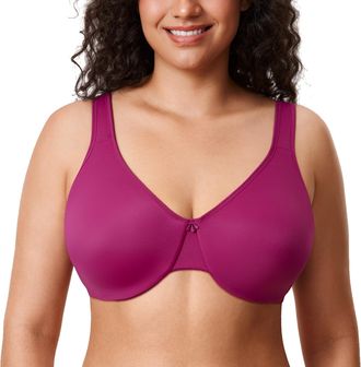 Delimira Womens Minimiser Bra Plus Size Underwired Full Cup Non Padded Seamless Support T Shirt Bra Magenta Purple 38D