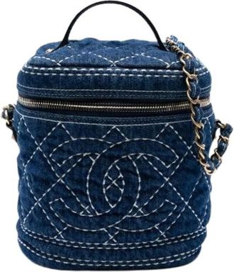 Chanel Pre-owned Quilted Denim Vanity Bag - Dames - Vintage Handtas - Blauw - ONE Size - Denim - Vintage