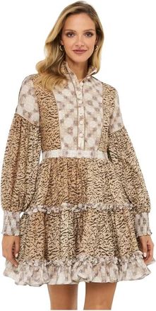 IXIAH Gestreepte Mini Jurk Euforische Stijl - Dames - Korte kleedjes - Beige - XS - Katoen - Kleedjes