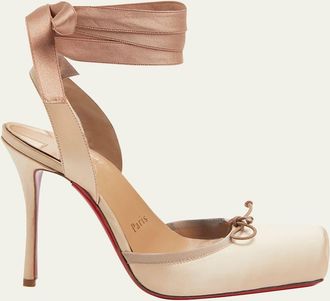 Christian Louboutin 100mm Cassia Silk Ankle-Tie Ballerina Pumps