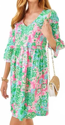 Lilly Pulitzer Jannie V-Neck Three Quarter Sleeve Mini Dress In Multi Plumes In Bloom