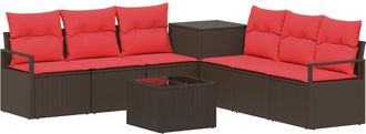vidaXL Juego De Sof&aacute; 8 Uds. Marr&oacute;n Y Rojo Rat&aacute;n Sint&eacute;tico Y Acero Vidaxl