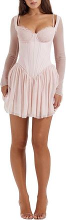 House of CB Vivi Long Sleeve Corset Minidress in Soft Peach at Nordstrom, Size X-Small D