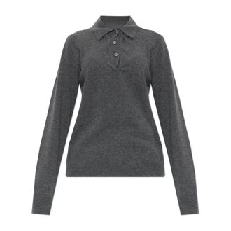 Maison Margiela Draped Collar Wool Polo Jumper - female - Maison Margiela - V-neck Knitwear - Gray - S - Knitwear