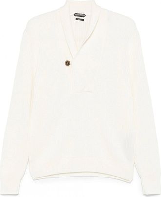 Tom Ford MERINO SILK BUTTON SHAWL SWEATER Size: 52, colour: WHITE
