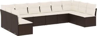vidaXL Set De Sof&aacute;s De Jard&iacute;n 10 Pzas Y Cojines Rat&aacute;n Sint&eacute;tico Marr&oacute;n Vidaxl