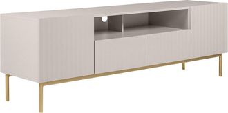 Vente-Unique Mueble TV con 2 puertas, 2 cajones y 2 estantes de MDF y acero - Beige y dorado - EVILANA