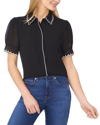 CeCe by Cynthia Steffe Cece Scallop Contrast Trim Button Down