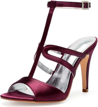 Generic Wedding Bridal Shoes Womens Stiletto Heels Sandals Sexy Open Toe Bridal Satin Wedding Party Dressy Heels Shoes 10.5Cm,Wine red,9 UK