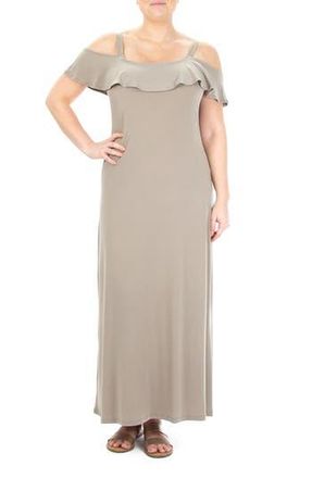 Nina Leonard Ruffle Cold Shoulder Maxi Dress in Mink at Nordstrom Rack, Size X-Large