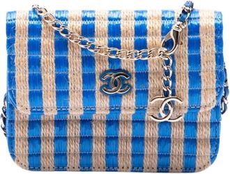 Chanel Pre-owned Raffia Mini Belt Bag - Dames - Vintage Mini Tas - Blauw - ONE Size - Leer - Vintage