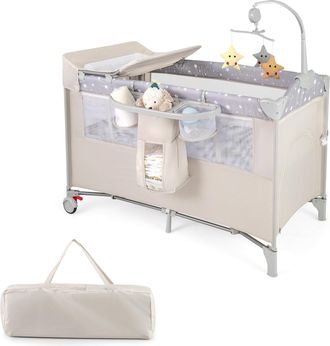 Costway Costway 4 In 1 Lettino Per Bambini Con Materasso, Lettino Culla Da Viaggio Per Neonati, Culla Neonato Con Fasciatoio, Box Portatile Pieghevole, Con Ru
