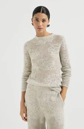 Brunello Cucinelli Lace flowers sweater in sparkling mohair and virgin wool in Ivory at Nordstrom, Size Xxx-Large