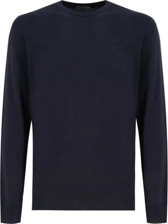 Drumohr Superfijne Merino Wol Crew Neck Sweater - Heren - Ronde hals truien - Blauw - S - Wol - Truien & Vesten