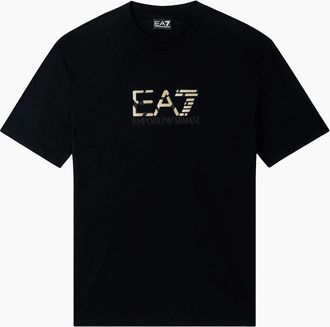 Emporio Armani Mens Premium Cotton Graphic Black/Gold T-Shirt - Size: 36
