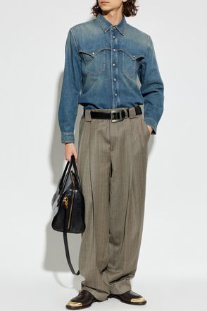 Versace Denim Shirt, Mens, Navy Blue