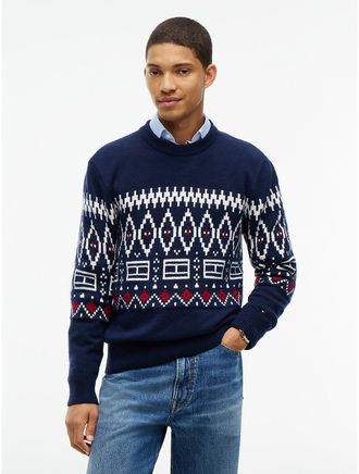 Tommy Hilfiger Mens Relaxed Fair Isle Crewneck Sweater - Carbon Navy - XL