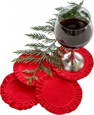 Arte Italica Velvet Coaster Set In Red