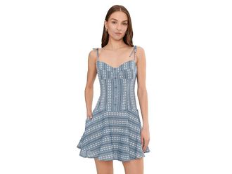 Avec Les Filles Drop Waist Shirting Mini Dress Womens Dress Blue & White : 12, Cotton