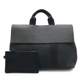 Herm&egrave;s Black White Toile Chevron Handbag Pouch Tote Bag (Pre-Owned)