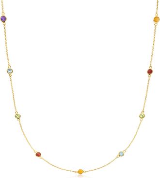 RS Pure Ross-Simons Multi-Gemstone Station Necklace in 14kt Yellow Gold