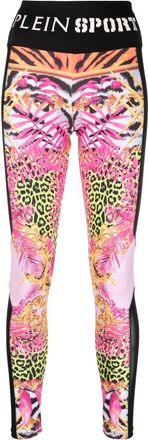 Plein Sport floral-print jogging leggings - women - Polyester - M - Black